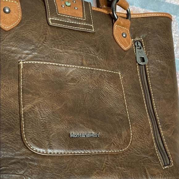 MONTANA WEST : Dark Brown Structured Tote Bag with Vegan Leather Material - Picture 5 of 15